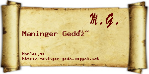 Maninger Gedő névjegykártya